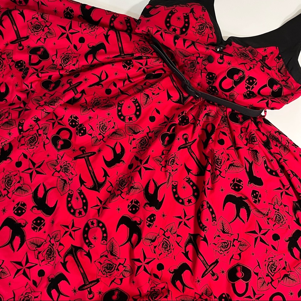 Hell Bunny Vixen ⚓️ Sailor Tattoo Flocked Swing Dress - Small - Picture 6 of 12